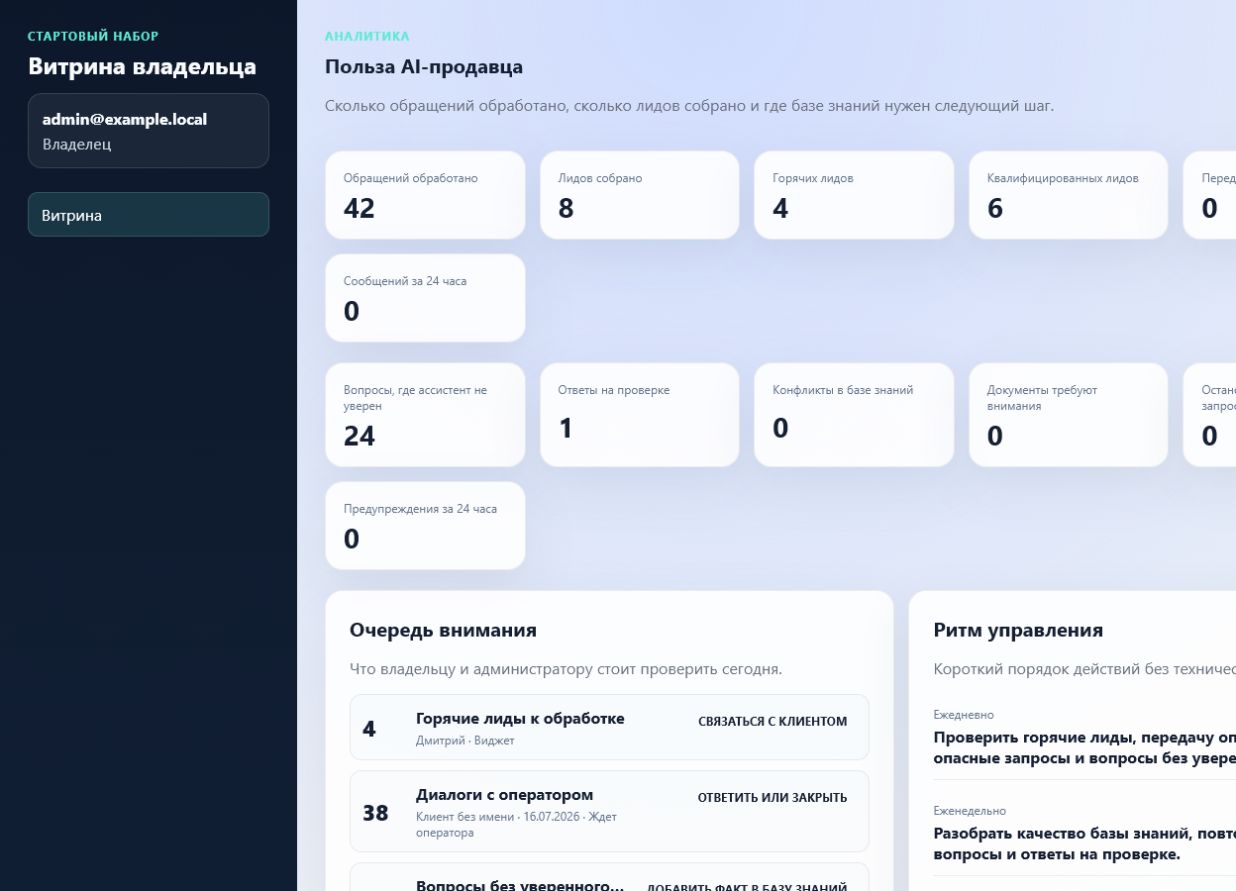 Витрина владельца с аналитикой обращений и лидов на синтетических данных